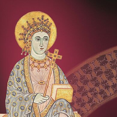 Mittelalterliche Abbildung einer sitzenden Frau